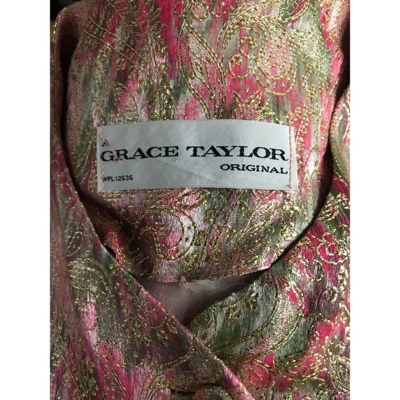 1950s Pink Metallic Paisley Print Button Up Crop Top Blouse / Women's Medium - Picture 4 of 6